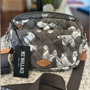 MZ Wallace Metro Camera Bag Small Silver Gray Camouflage Crossbody w/ Strap